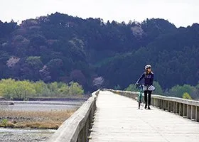 橋の上を散策する女性