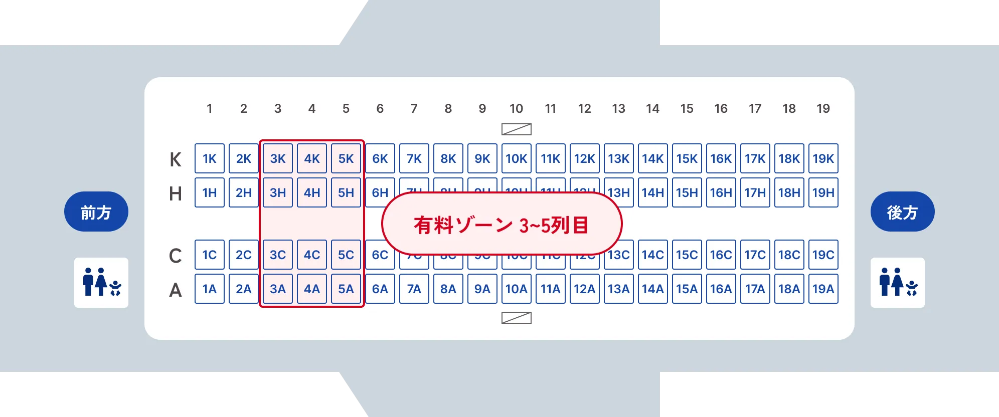エンブラエルE-170の座席の区分図