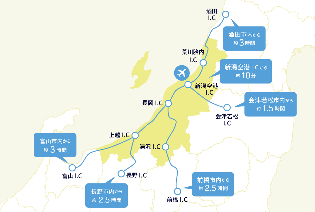 山形空港への車でのアクセスマップ
