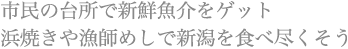 市民の台所で新鮮魚介をゲット 浜焼きや漁師めしで新潟を食べ尽くそう
